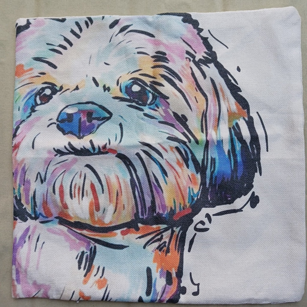 Shih Tzu Pillow Cover Abstract Contemporary Colorful Zip Closure